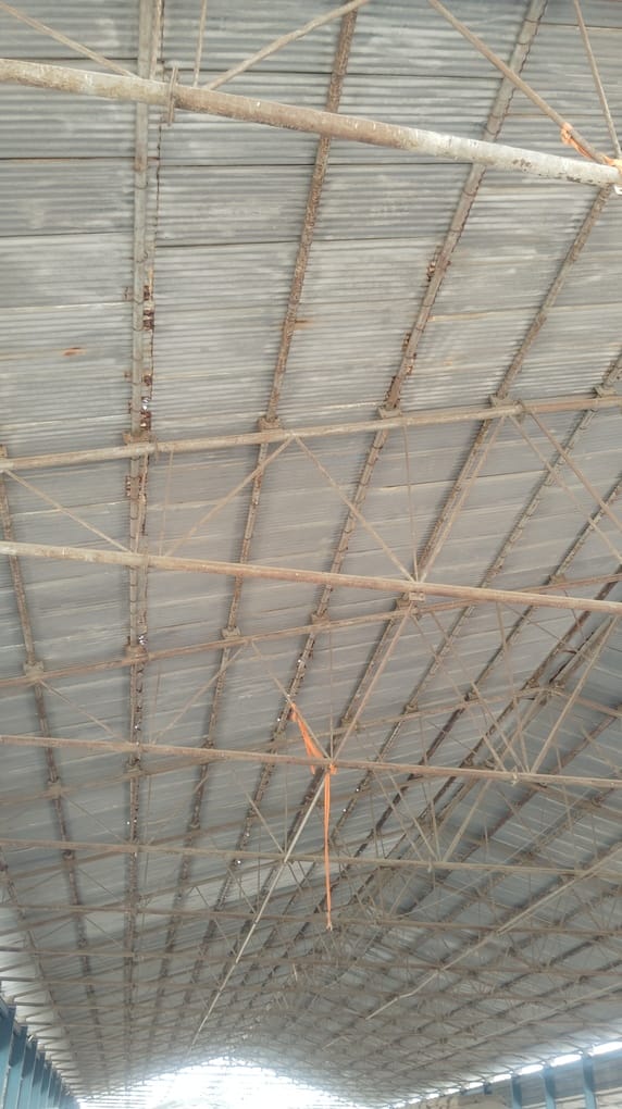 Roof of the farmers' shed in the new grain market is dilapidated.