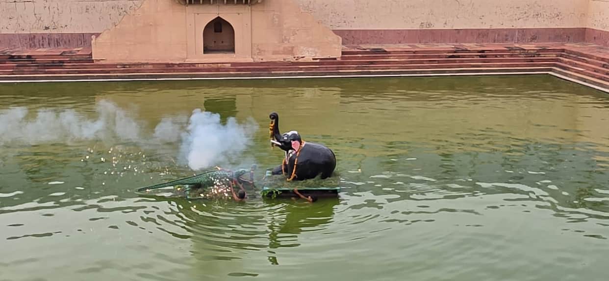 Grand enactment of the 'Gajendra Moksha' Leela at the Srirangnath Temple
