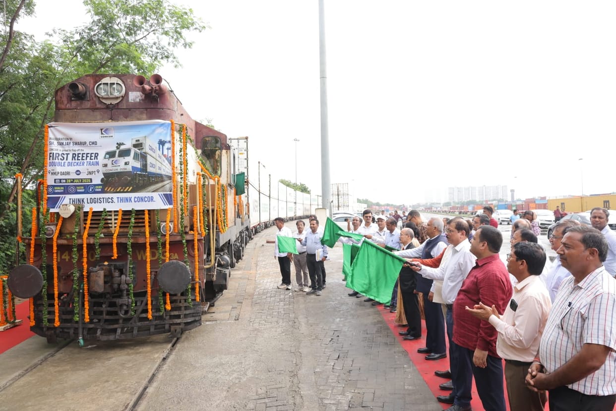 Greater Noida's container depot linked to Mumbai Port; first double-decker train flagged off.