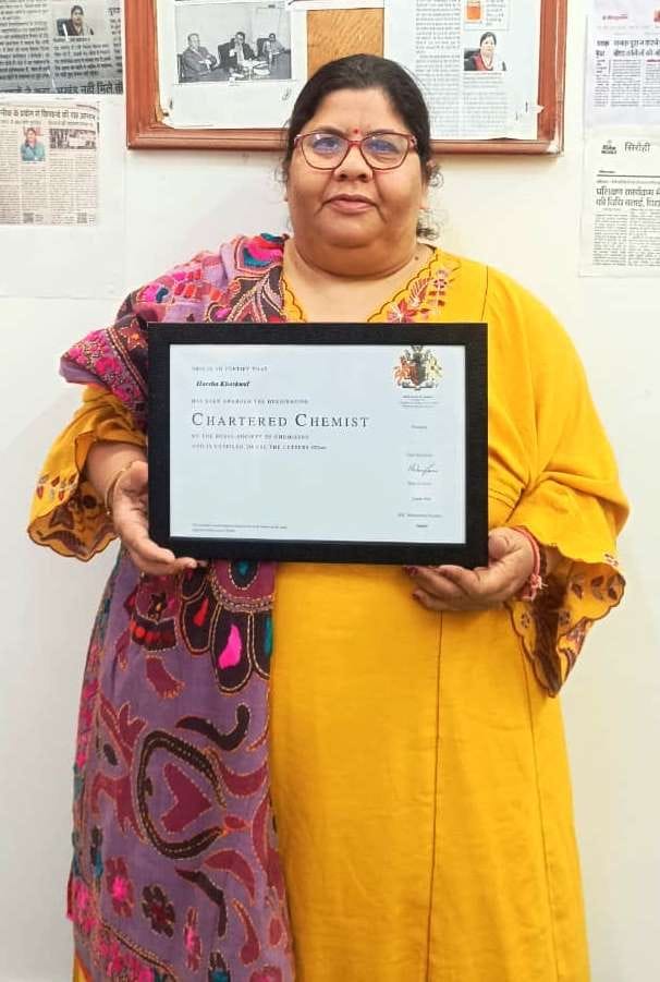 Scientist Dr. Harsha Kharkwal Honoured as Chartered Chemist
