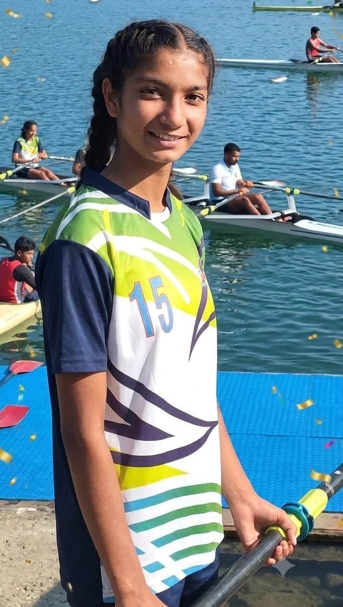 Divyanshi from Kothipura School selected for the SAI Water Sports Training Centre.