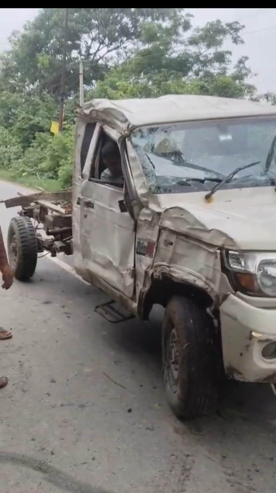 Pickup truck loaded with chickens overturns in ditch after driver dozes off; driver injured.