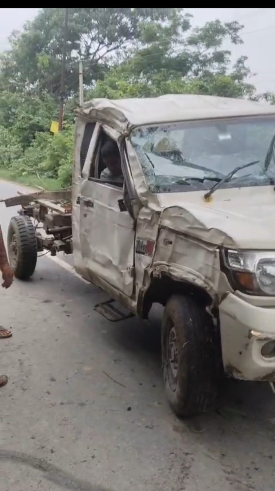 Pickup truck loaded with chickens overturns in ditch after driver dozes off; driver injured.