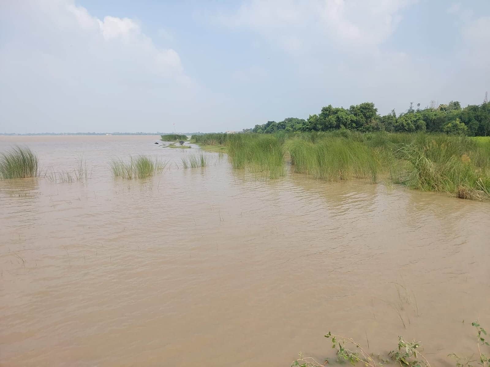 दोहरीघाट में घट रहा सरयू नदी का जलस्तर।संवाद