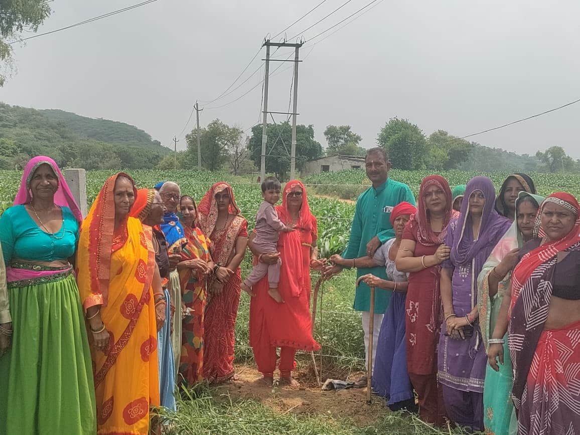 गांव खालेटा की ढाणी में पौधरोपण के दौरान एकत्रित ग्रामीण। स्रोत : ग्रामीण