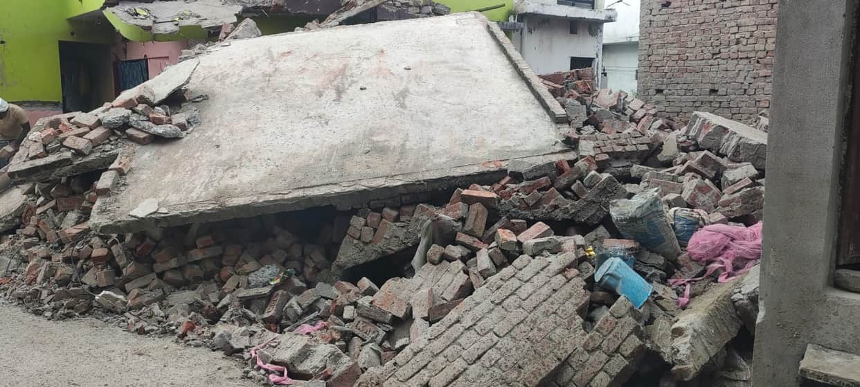 Two-storey house collapses during drain excavation; elderly woman dies after being buried under the debris.
