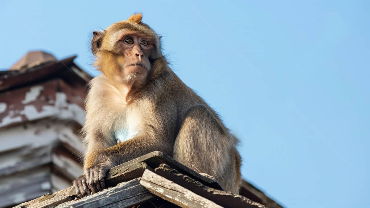 जगाधरी में घर की छत पर बैठा बंदर। संवाद