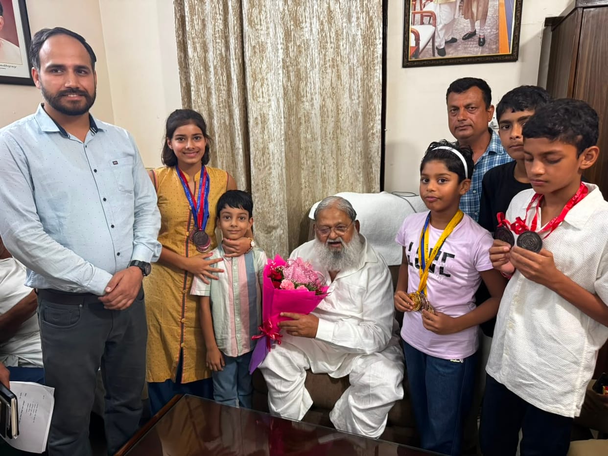 Medal-winning athletes at the CBSE North Zone Championship felicitated.