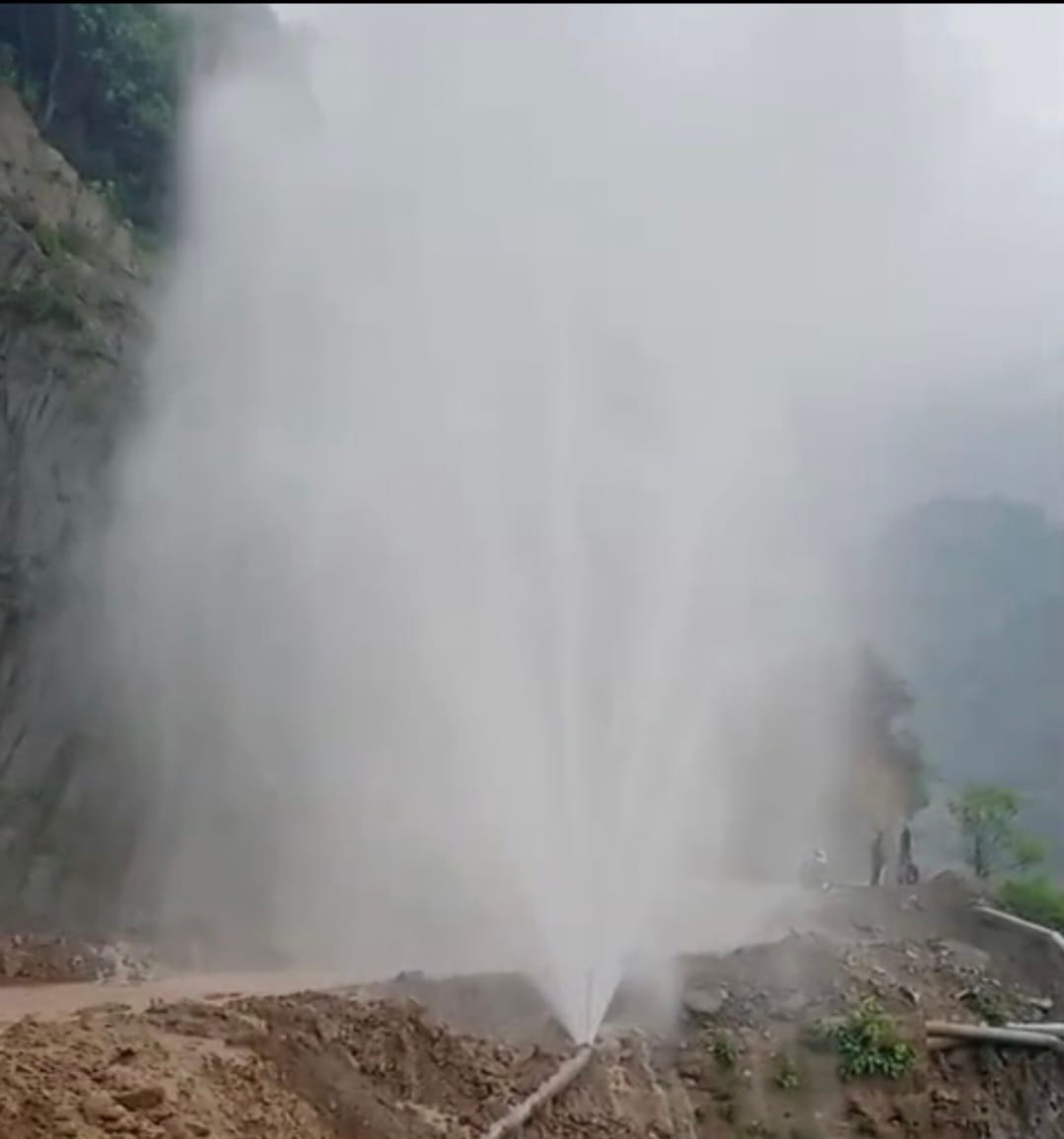 Drinking water main pipeline bursts on Dharampur-Banwar road.
