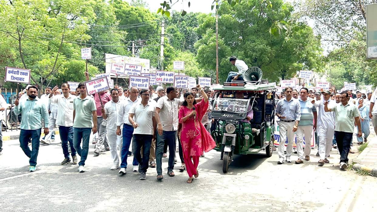Employees staged a protest over the restoration of the Old Pension Scheme (OPS).