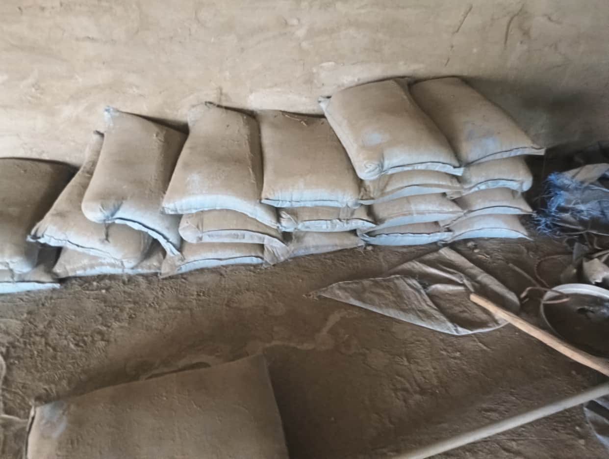38 bags of government cement found at the panchayat in Kailashnagar.