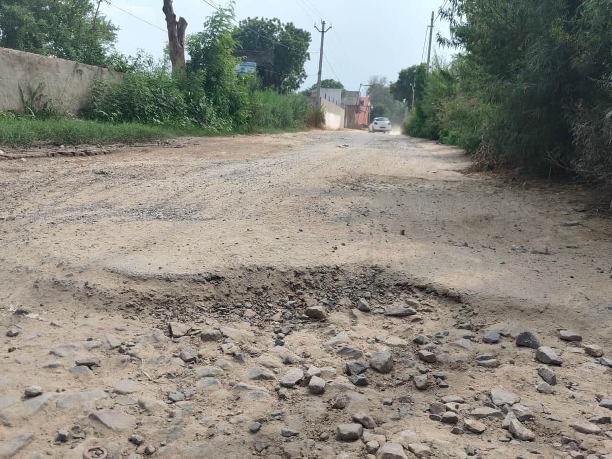 Nothing but potholes on the Karauli-Rabupura road.