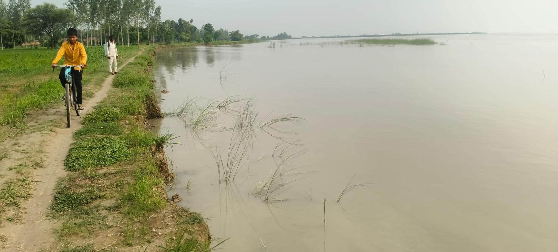महसी में गोलागंज-नई बस्ती के संपर्क मार्ग के बगल में कटान करती सरयू नदी। 