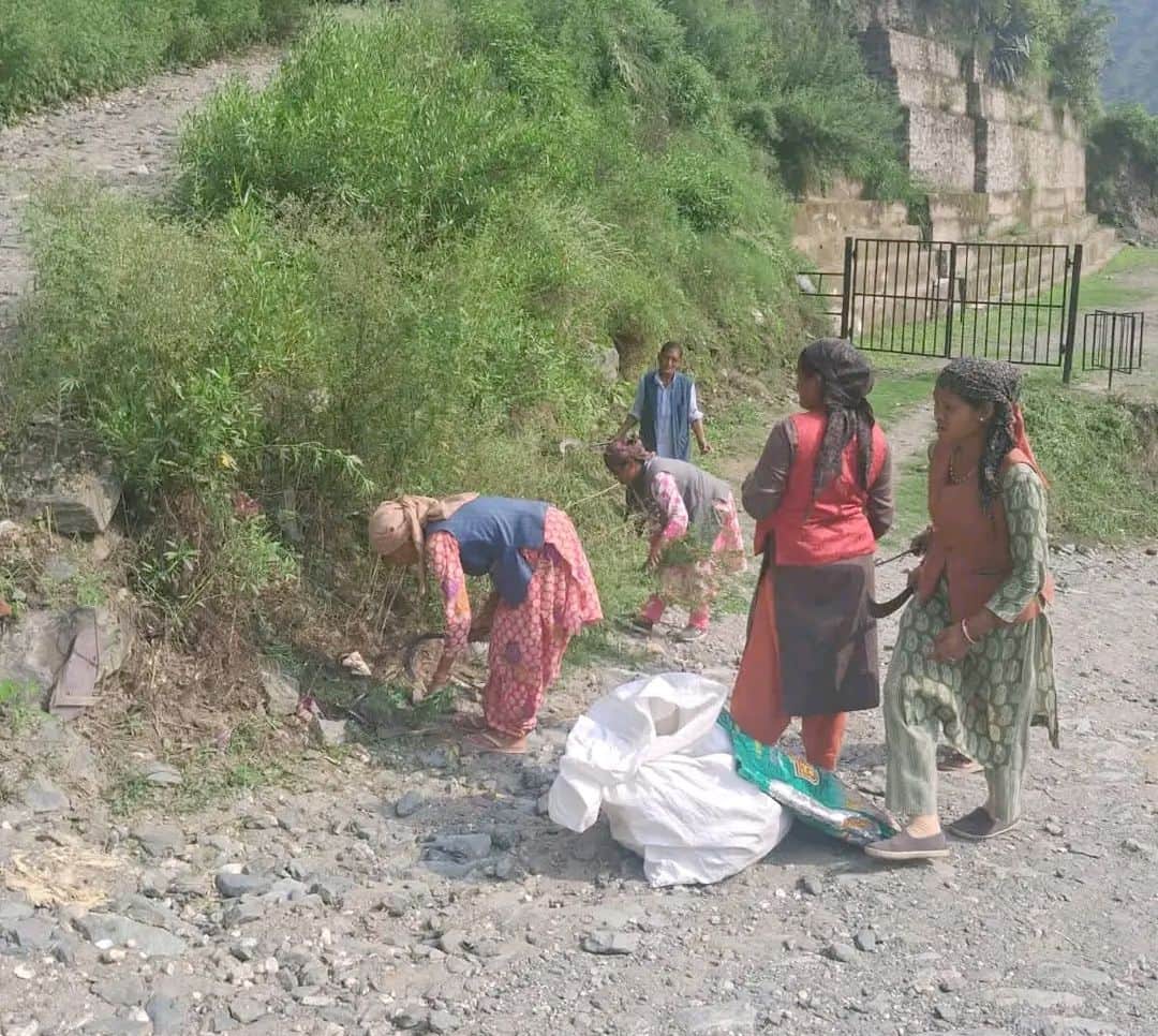 नगर परिषद रामपुर के वार्ड नंबर छह डकोलढ़ में सफाई करती महिलाएं। स्रोत : जागरूक पाठक