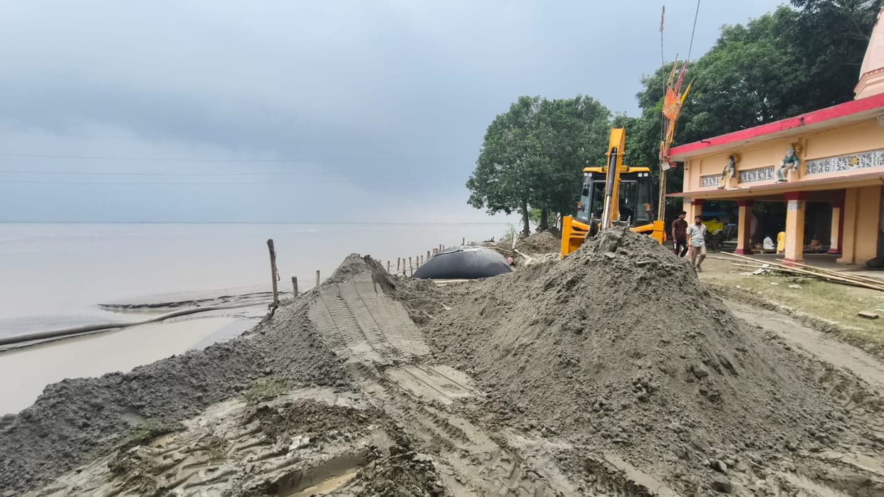 The flood section is busy saving the ancient Shiva temple of Saryu Ghat