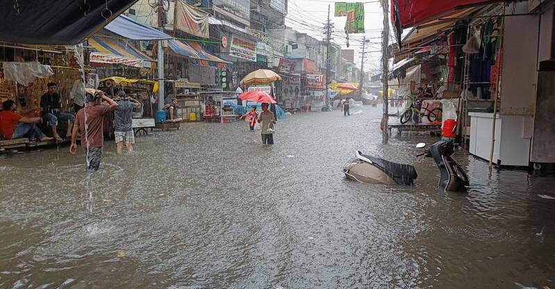 Roads submerged, city inundated