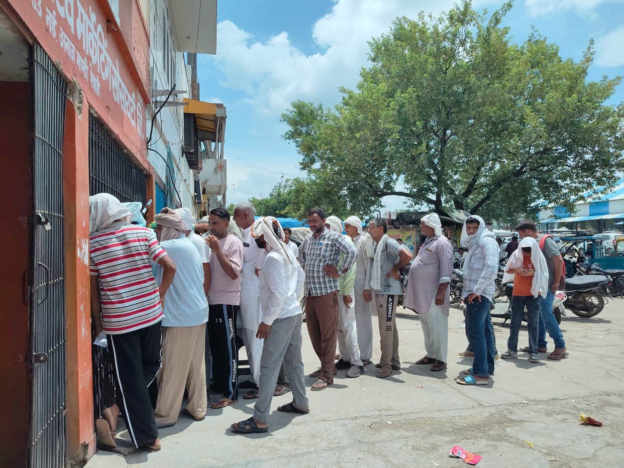 Farmers queue up for DAP at the grain market; chaos adds to the trouble.