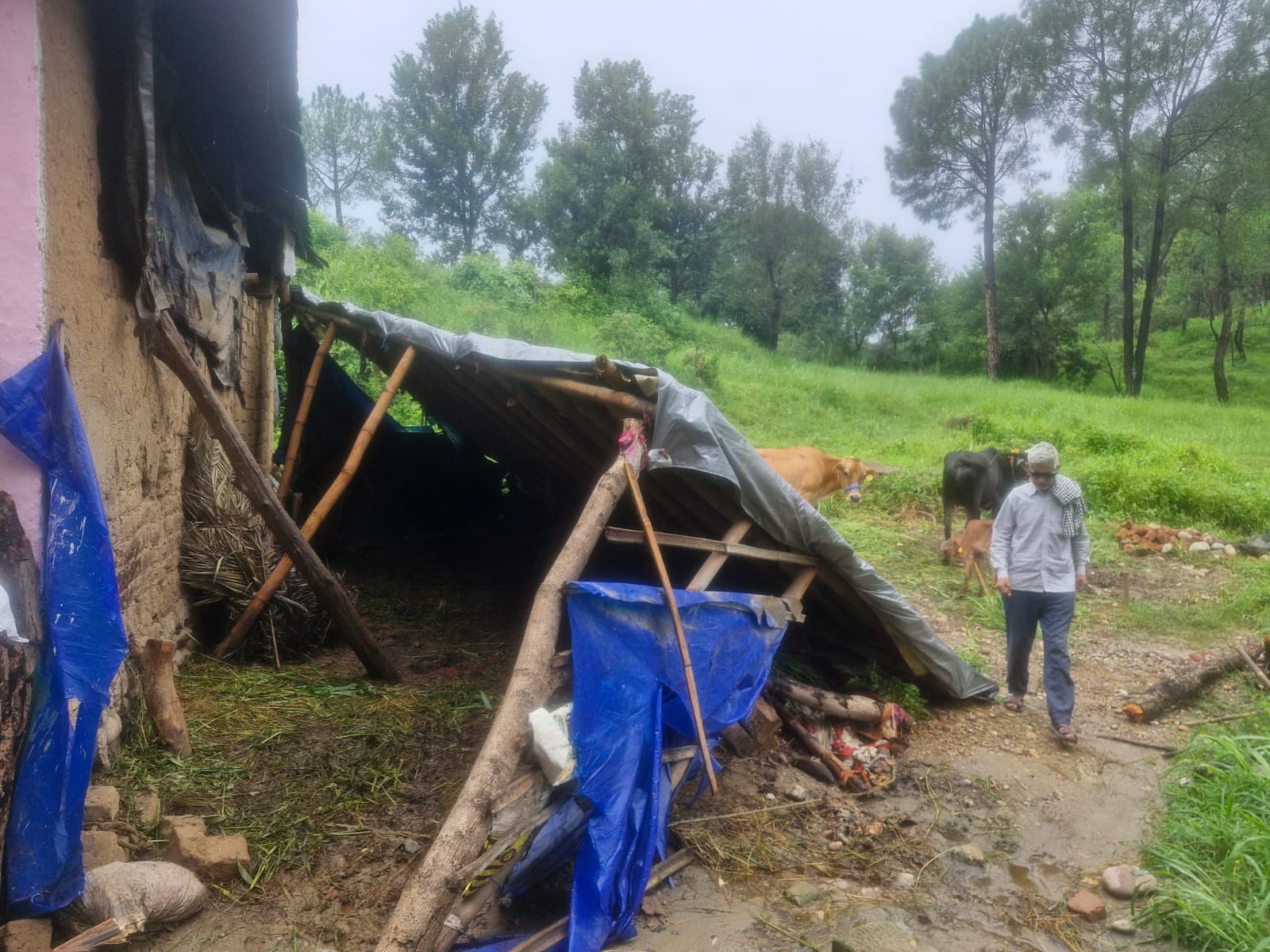 ग्राम पंचायत नारा के गांव दरोबड़ में गिरा अस्थायी बरामदा। संवाद