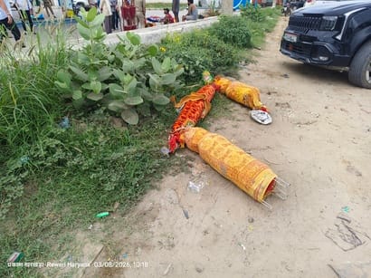 Kanwar damaged after being hit by a truck on NH-48.