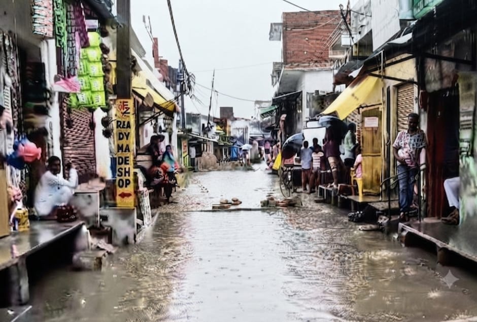 Claims of drain cleaning submerged along with roads due to rain.