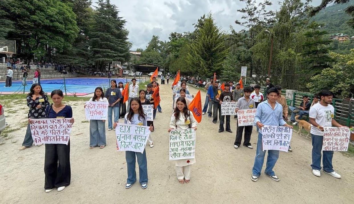 ABVP protest; demand to restore student union elections.