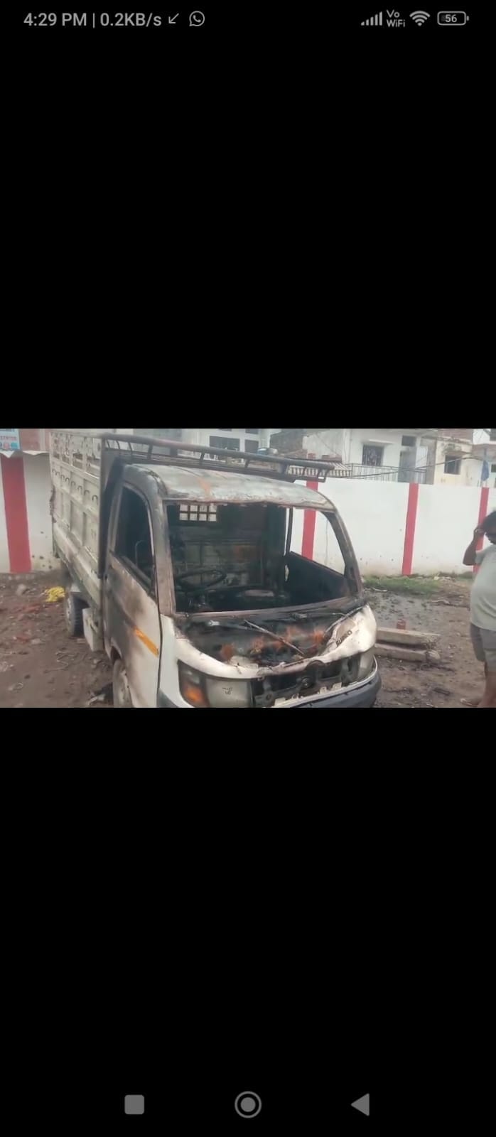 Pickup truck parked near railway crossing catches fire, reduced to ashes