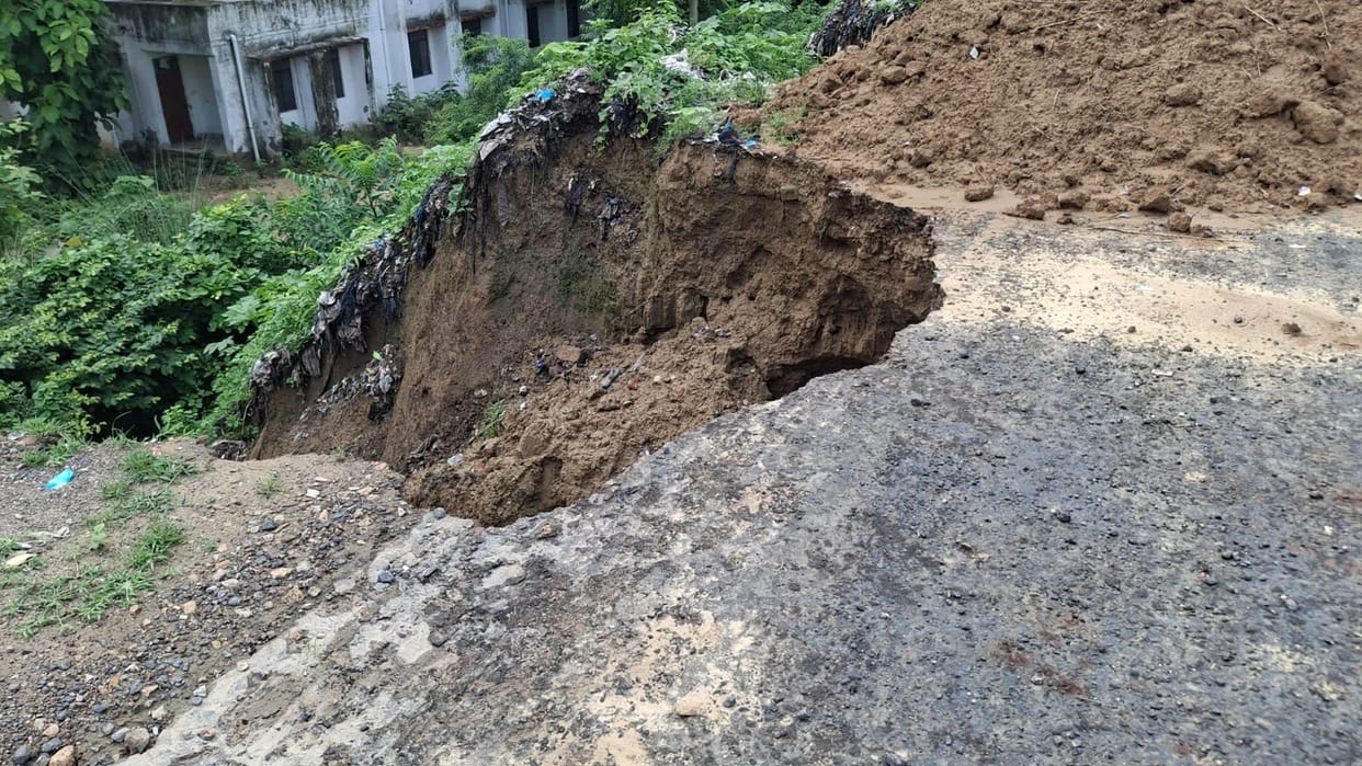 Under-construction four-lane road caves in during rain; questions raised about quality