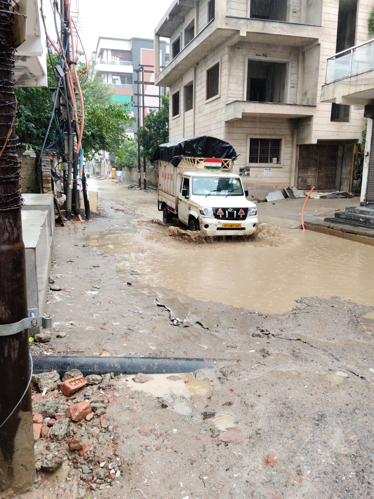 Waterlogging at the main gate; schoolchildren facing difficulties.