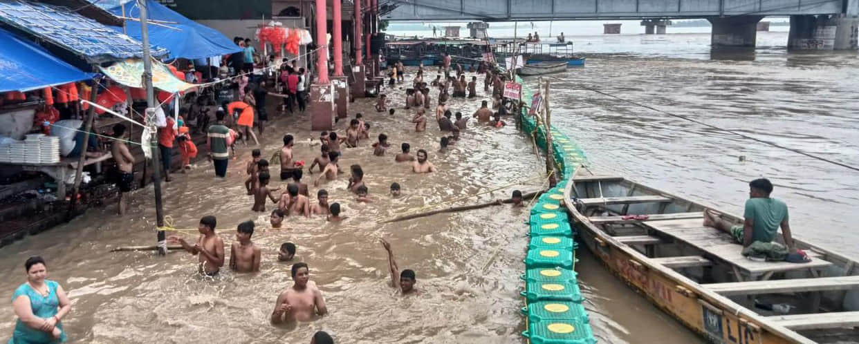 The Ganges has been flowing above the danger mark for the past week; water has reached the fields