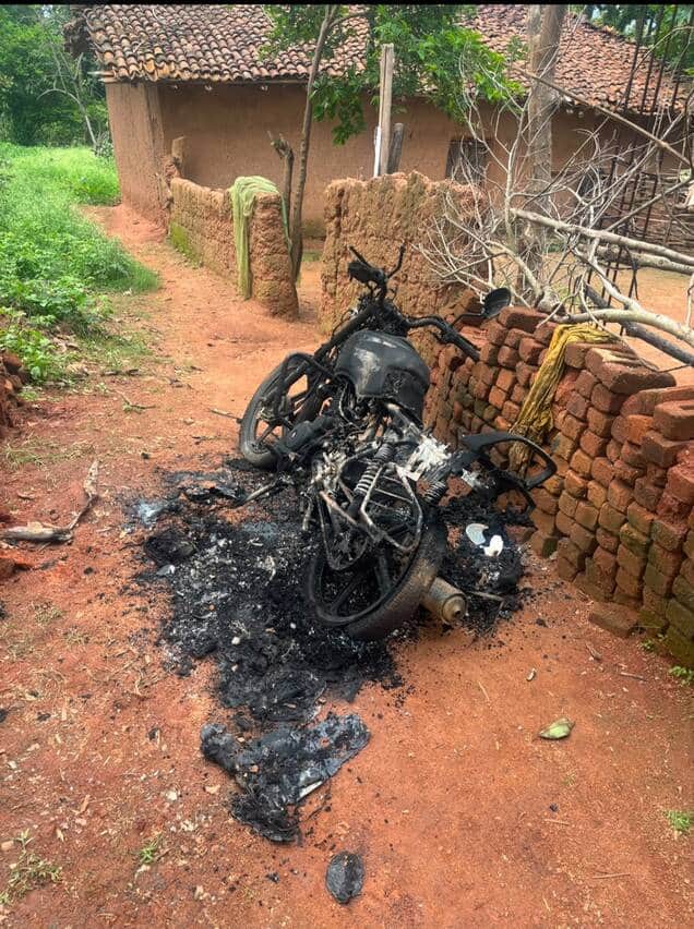 Due to an old enmity, petrol was drained from the bike and it was set on fire....
