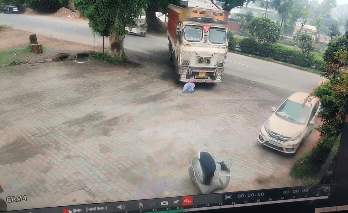 Elderly woman run over by truck; accident caught on camera.