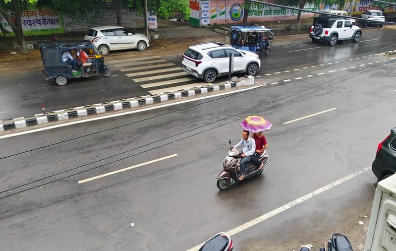Weather turns pleasant; rain falls for half an hour.