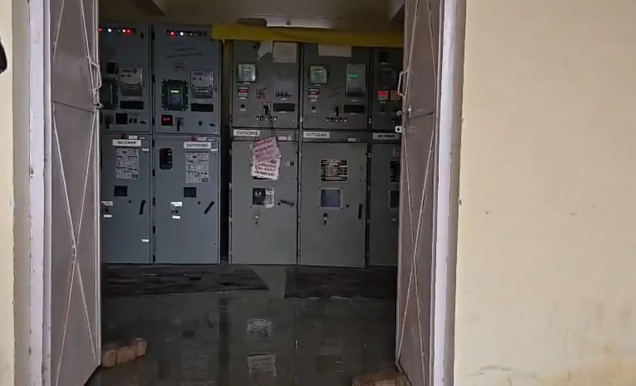 Rainwater floods the control room.