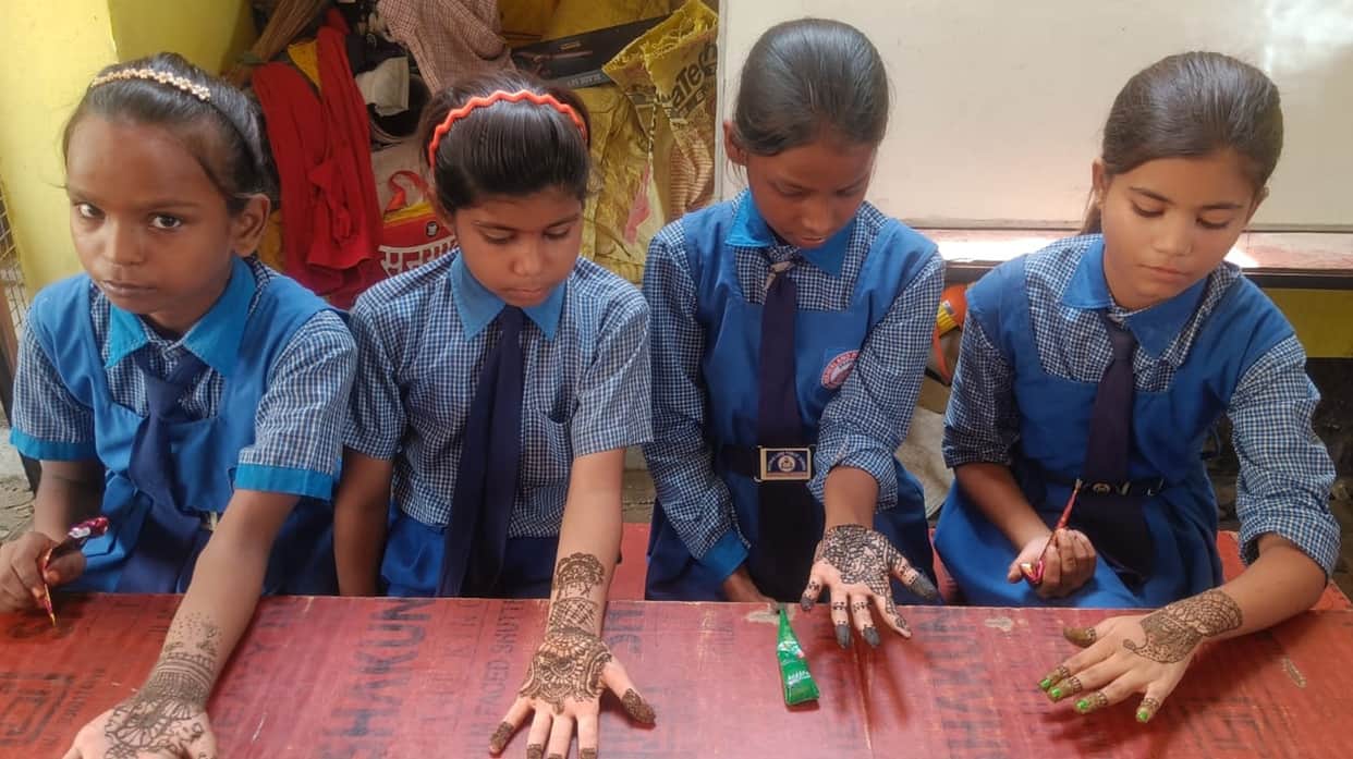 Female students showcased a beautiful glimpse of their talent in the Mehndi competition