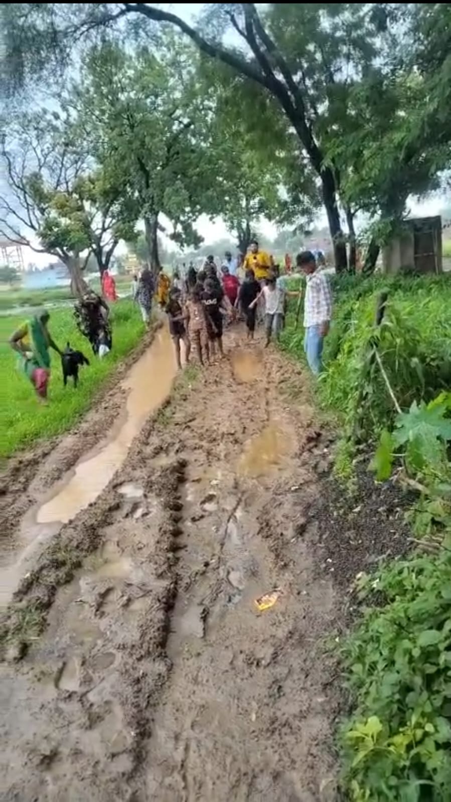The unpaved road in Shimla Basti is also swampy