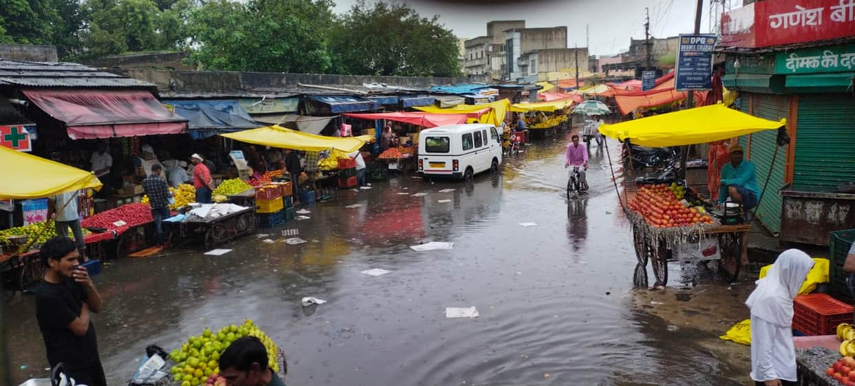 Water accumulated on the city's roads due to day-long rain.