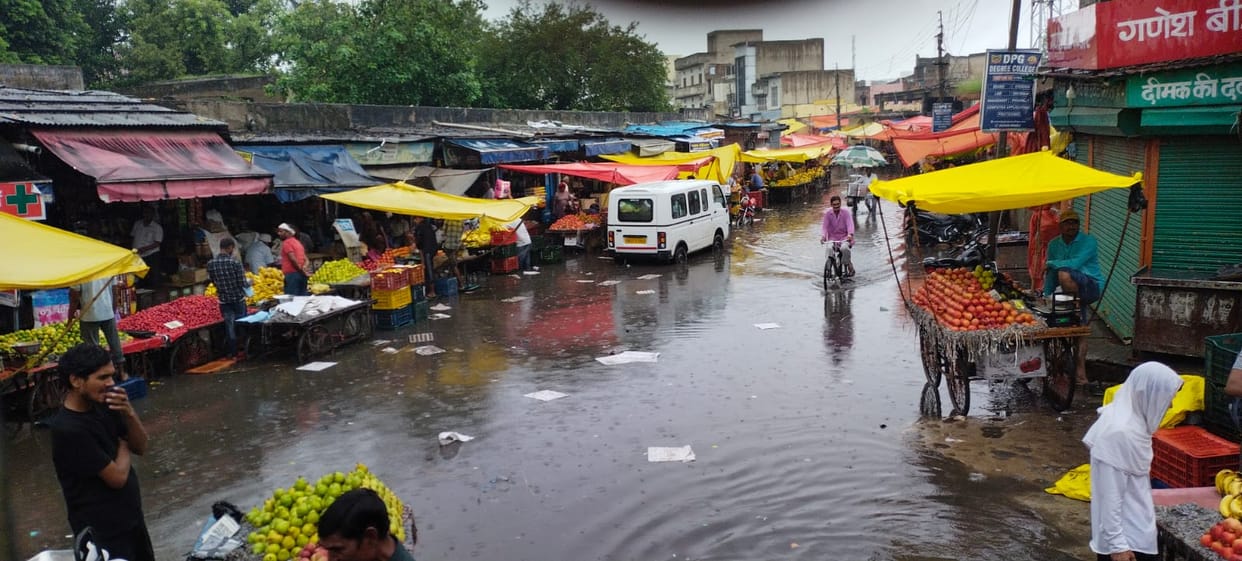 Water accumulated on the city's roads due to day-long rain.