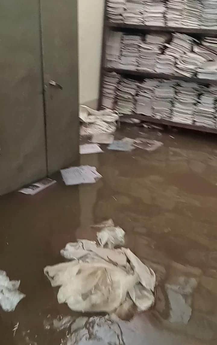 Rain exposes the state of school facilities; knee-deep water fills the lab and record room