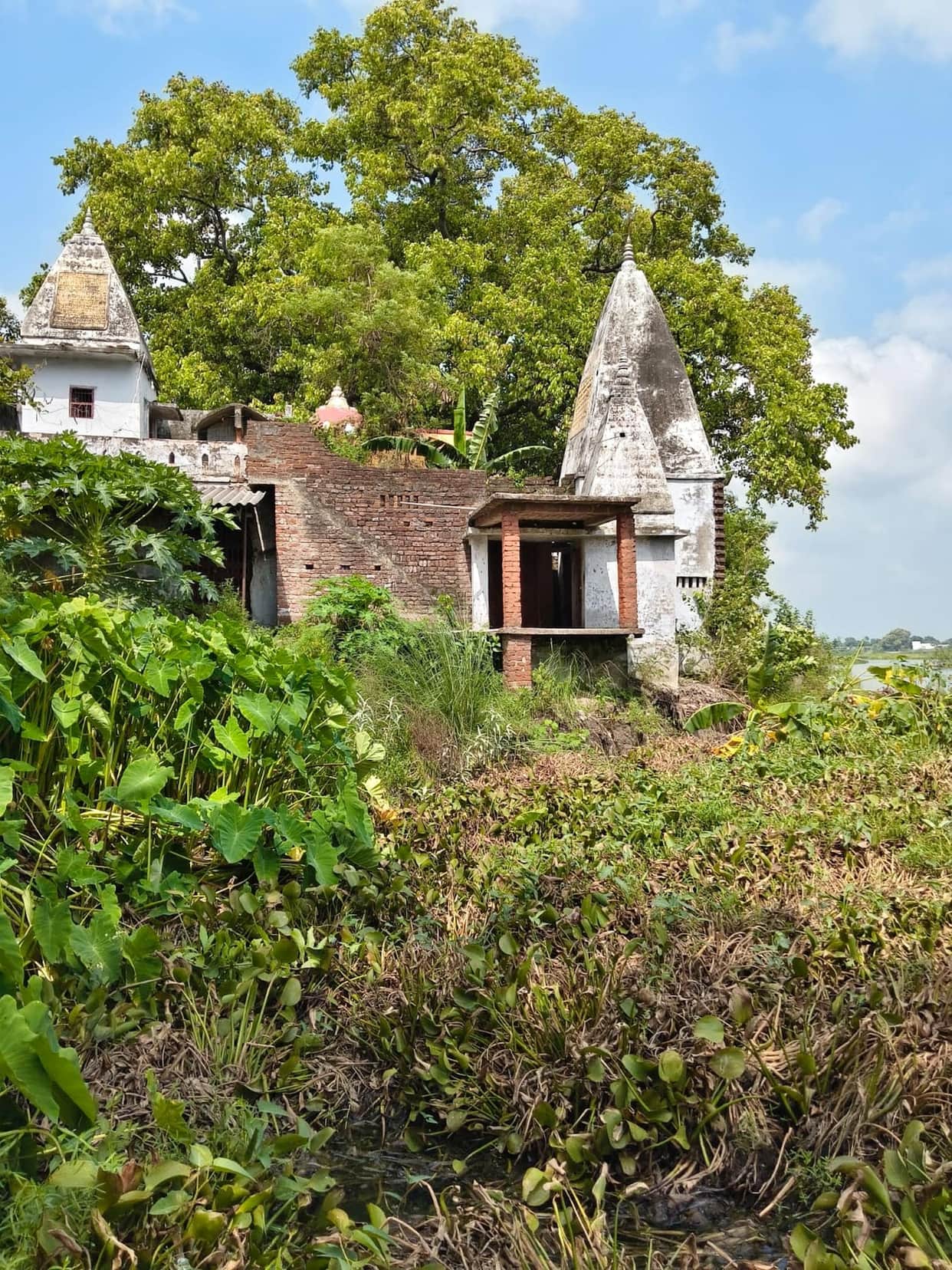 Historic Bhangha Ghat temple on the verge of erosion due to Saryu floods.