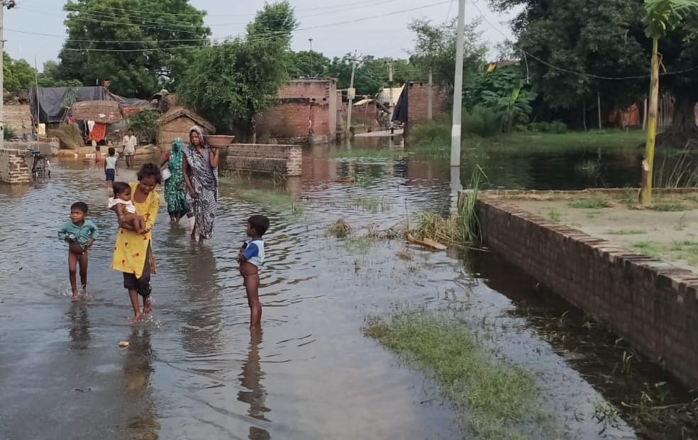 Ganga Swells: Water Flowing Over Access Roads to Several Villages