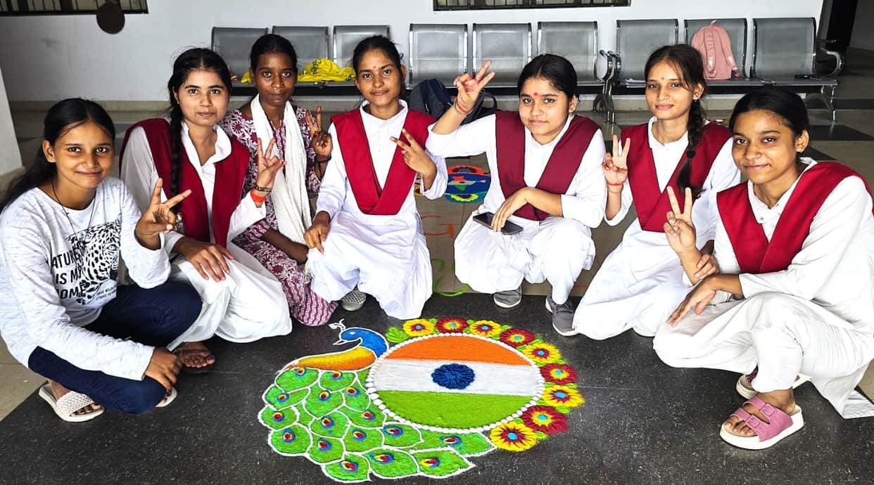 Launch of the 'Har Ghar Tiranga' campaign; female students evoked a sense of patriotism through Rangoli.