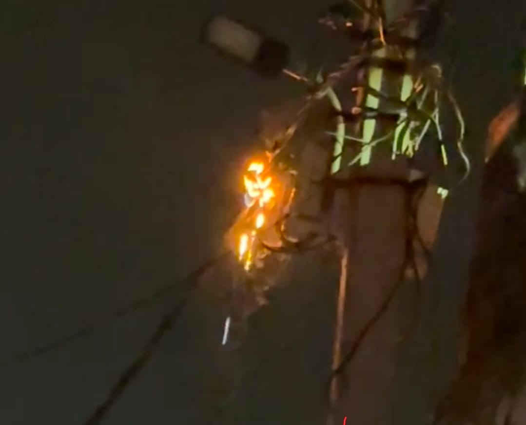 Fire breaks out in power line; supply disrupted for hours.