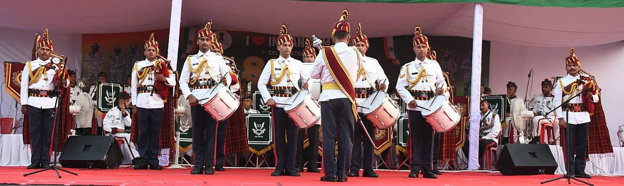 Military band heightened the patriotic spirit at the Independence Day celebrations.