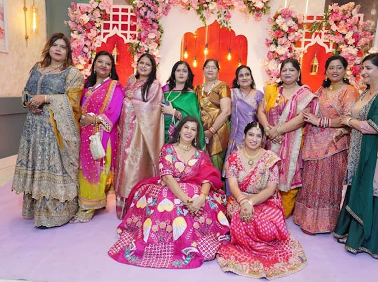Women immersed in the spirit of Teej performed a dance