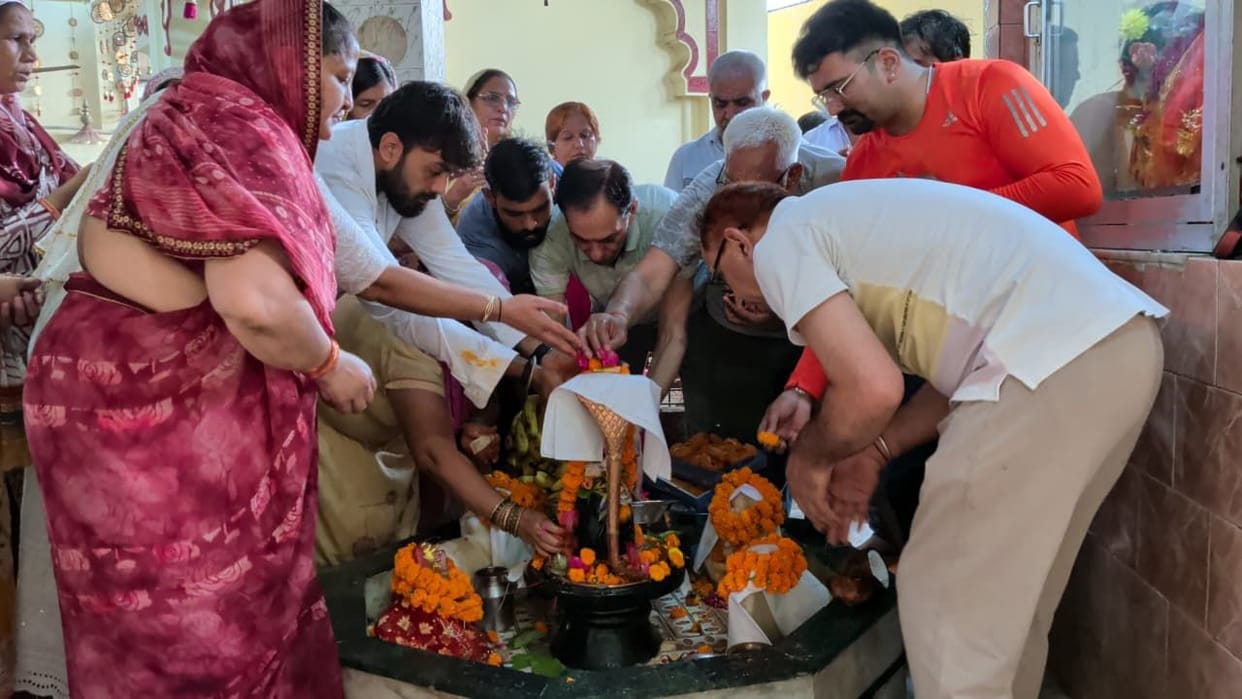 Devotees worship Lord Shiva at Jayanti Devi Temple