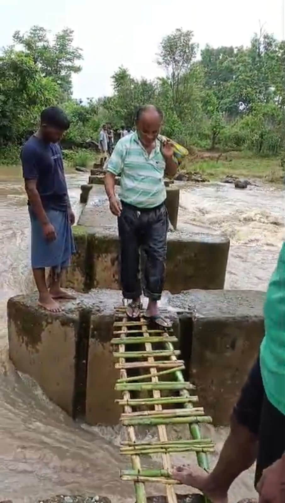 Education Reaches School via Bamboo': Teachers Risk Their Lives Daily Crossing a Swollen Stream