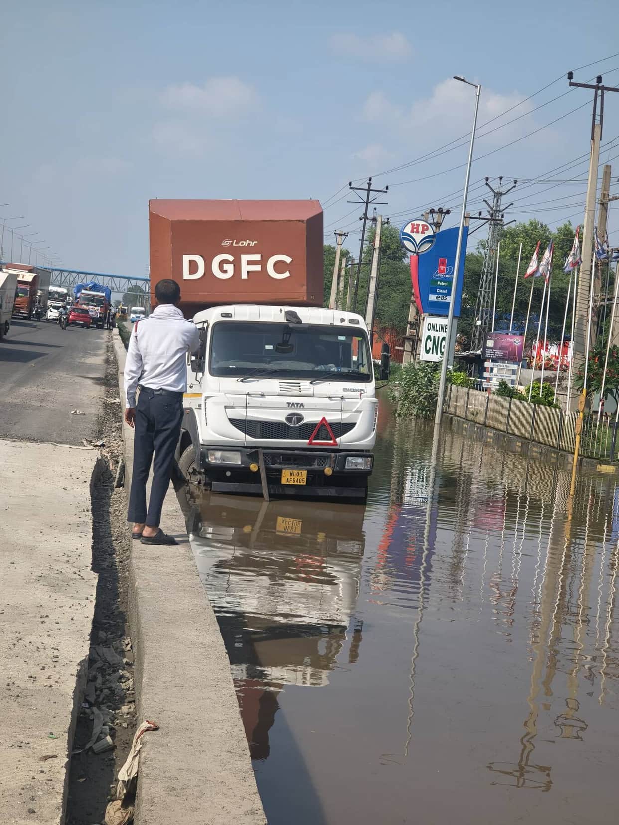 Waterlogging and traffic disruption in Dharuhera due to polluted water released from Bhiwadi.