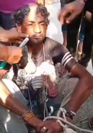 Youth's hands tied, head and moustache shaved over mobile theft allegation.