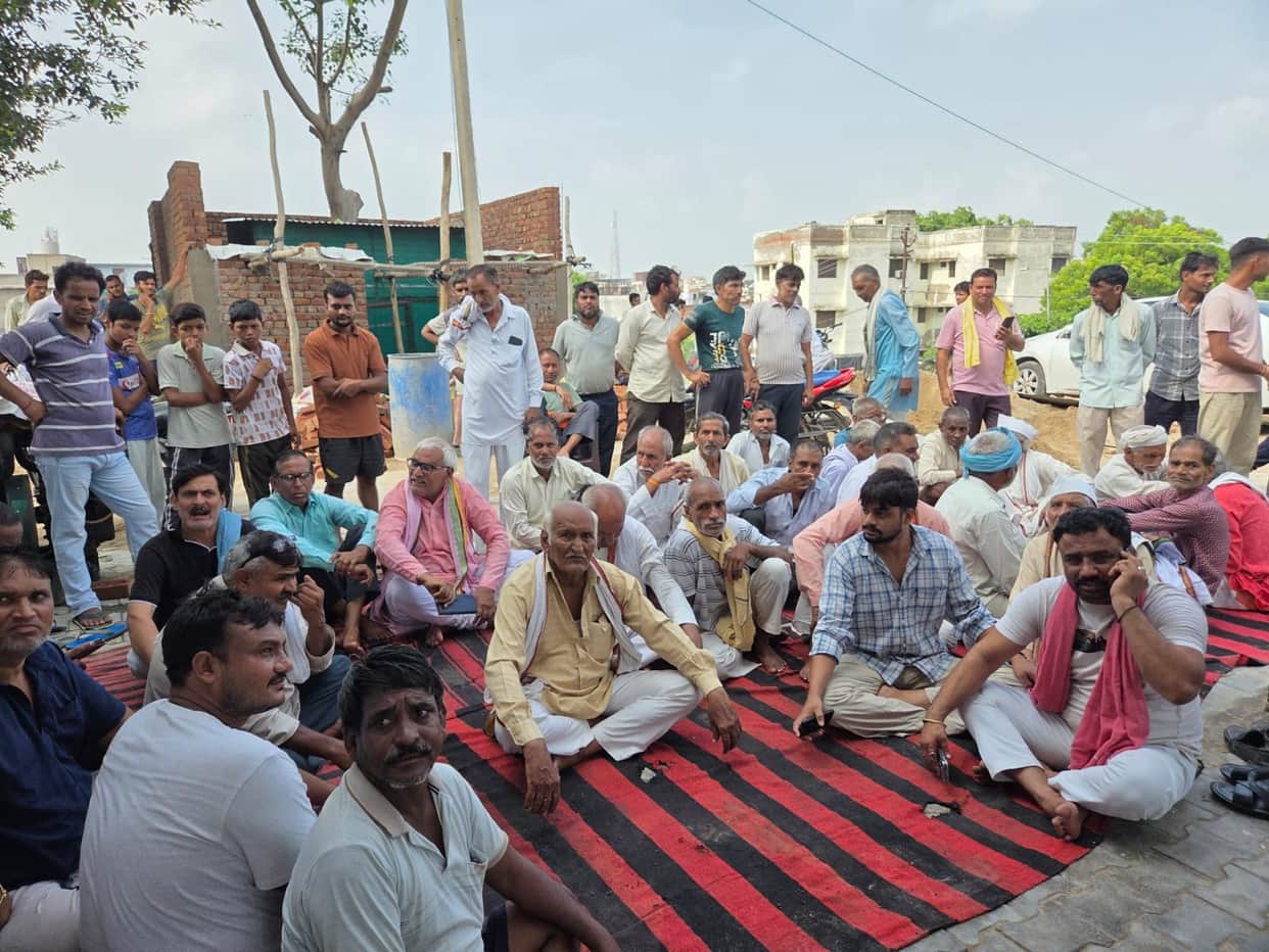 Villagers protest at the police station against molestation allegations