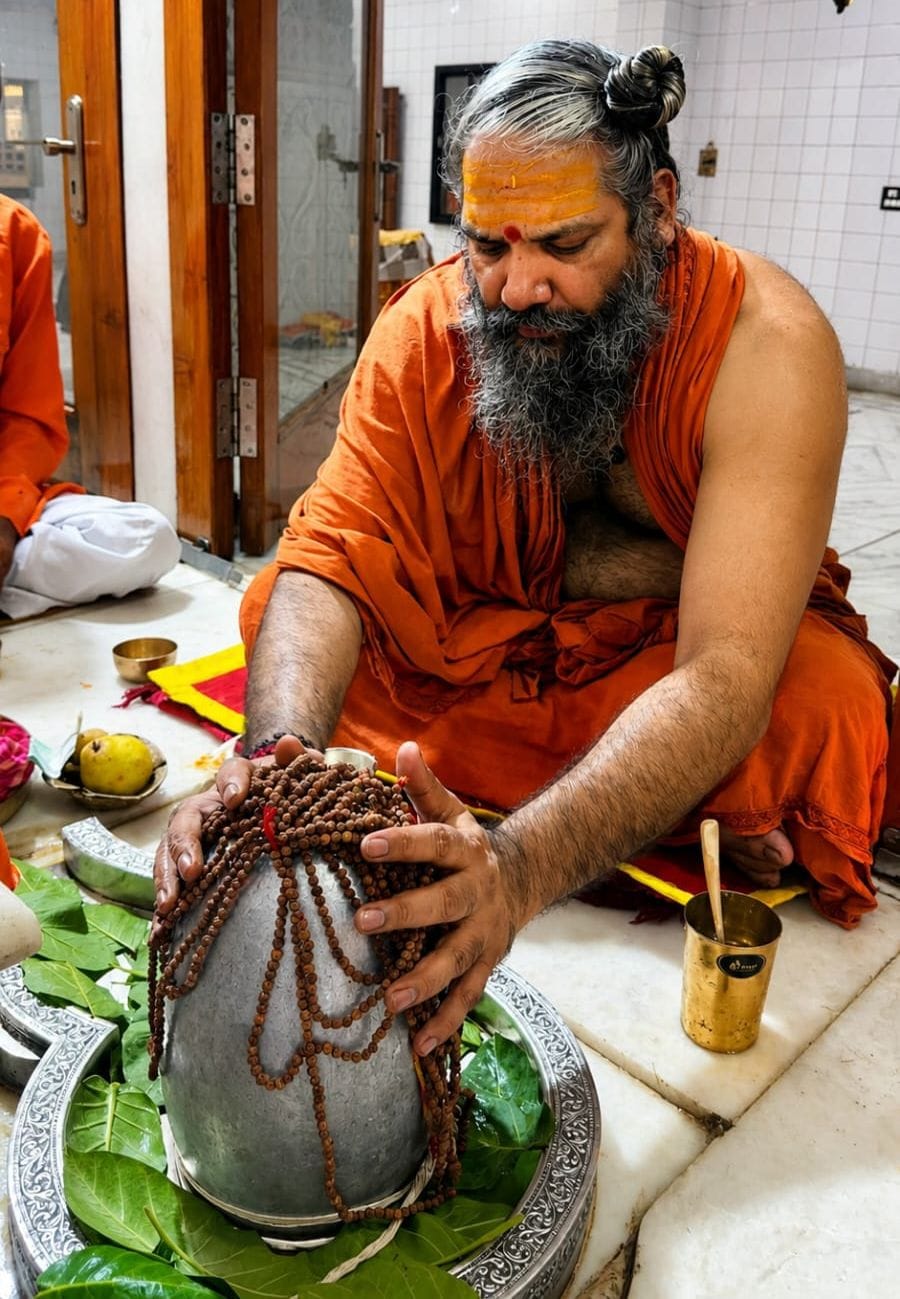 बाबा जहर गिरि आश्रम में जलाभिषेक करते डॉ. अशोक गिरि महाराज।